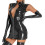 Leather Look Catsuit Open Shiny Jumpsuit Black 3XL 3