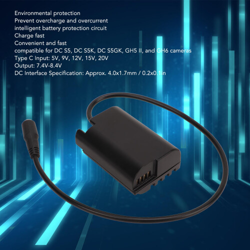 DC Coupler Dummy Battery for DC S5, GH5 II, GH6, 7.4V, Type C 1