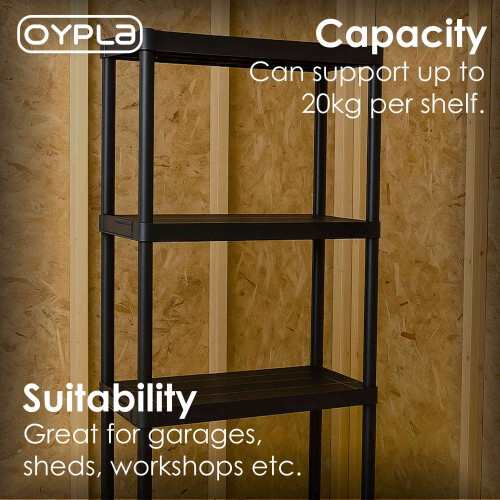 Oypla 2x Oypla 4 Tier Black Plastic Heavy Duty Shelving Racking Storage Unit 1