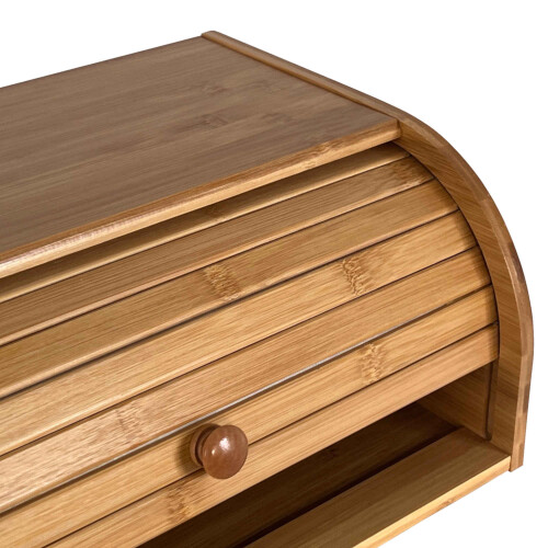 Oypla Oypla Single Layer Roll Top Bamboo Wooden Bread Bin Kitchen Storage 1