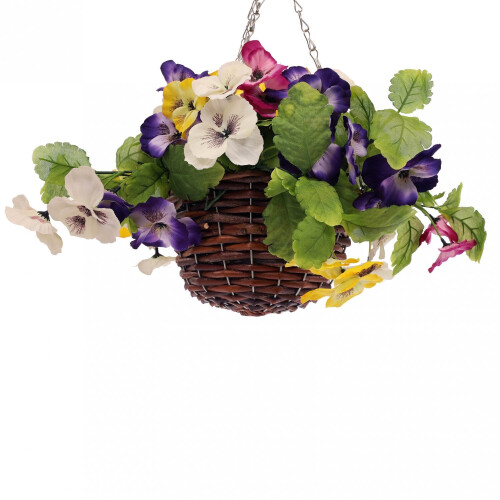 Oypla Oypla Artificial Garden Hanging Wicker Basket with Multicoloured Flowers 1