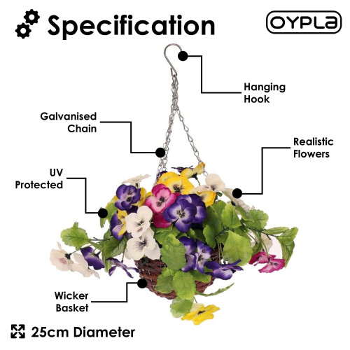 Oypla Oypla Artificial Garden Hanging Wicker Basket with Multicoloured Flowers 2