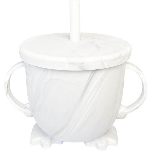 DoubleEar AntiDrop Silicone Snack Straw Cup, LeakProof, FoodGrade (White) 1