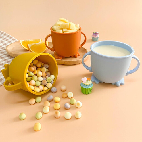 DoubleEar AntiDrop Silicone Snack Straw Cup, LeakProof, FoodGrade (White) 2