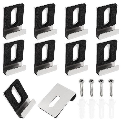 Mirror Hanging Kit, Heavy Duty Wall Mounting Hardware, 10Piece Mirror Clips, Single Hole, Secure Mount, Silver