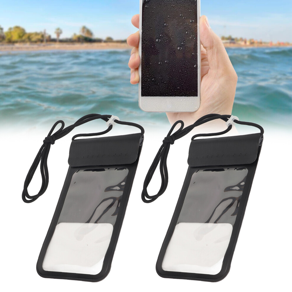 2Pcs Waterproof Phone Pouches 6.4 Inch Touchscreen Case For Swimming & Diving Black 7891370635038