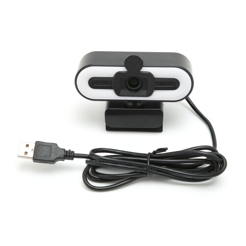 Webcam para streaming com luz circular, webcam USB para computador com microfones duplos com redução de ruído e tripé, câmera profissional Full