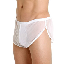 Men's Thong Briefs Brazil String Thong Sexy Thin GString Swimwear Straps Underpants Open Lingerie Elephant Sleeve for Men White XXL