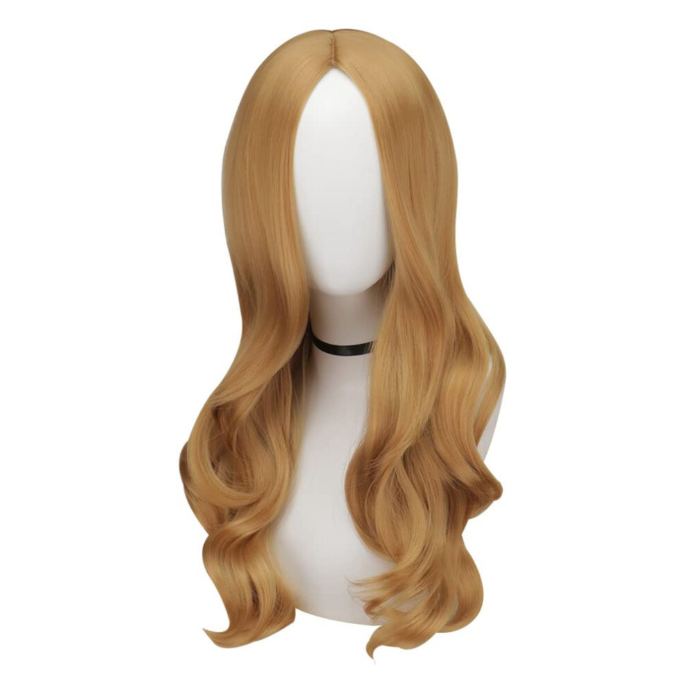 Blonde Curly Wig For Cosplay  Synthetic, Heat Resistant, Middle Part, Easy To Style, Wig Cap Included, For Women Blonde