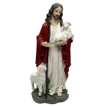 Gute Hirten-Statue, Kunstharz, Christus-Jesus-Figuren mit Lamm,