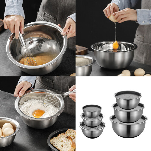 Easy Cleaning Nonrust Steel Bowl with-Six  piece set silic 1