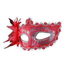 Elegant Half Face Mask with Delicate Laces and Flowers for-Red