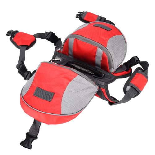 Adjustable Dog Saddle Bag Backpack for Small, Medium & Large Dogs, Red M 1