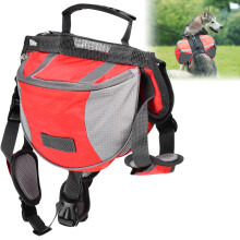 Adjustable Nylon Dog Saddle Bag with Side Pockets for Small to Large Dogs – Red S