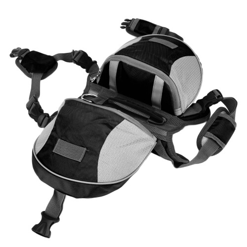 Adjustable Nylon Dog Saddle Bag Backpack with Side Pockets, Small to Large Black S 1