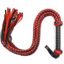 Black Red MultiStrand Braided Leather Flogger for Spanking, BDSM, Couples Play