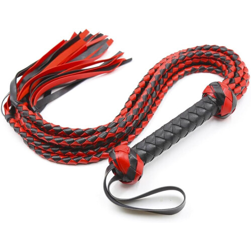 Black Red MultiStrand Braided Leather Flogger for Spanking, BDSM, Couples Play 1