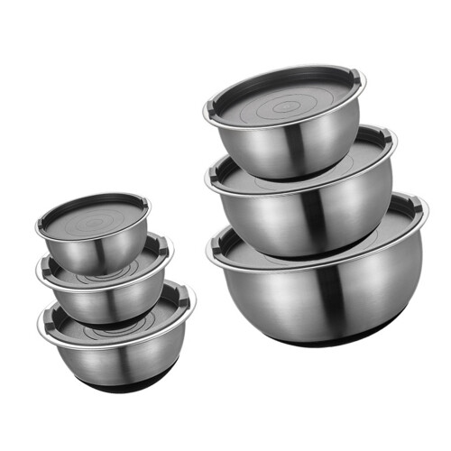 Durable Nonrust Steel Salad Bowl with-Six  piece set silic