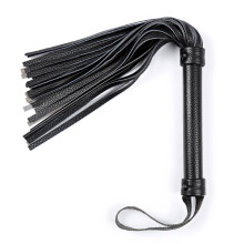 Flogger BDSM Whip Set Leather Black Handle 17.5 cm Fringe 24 cm