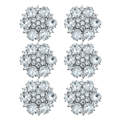 6Pcs Rhinestones Button Clips Decorative Cufflinks-Rose 25MM