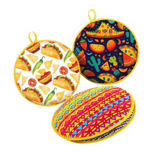 Set van 3 geïsoleerde zakjes om tortilla's, flatbread,