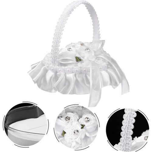 Mini Satin Lace Wedding Pillow Heart Shape With Handle For Wedding Decorations As Shown 3 1