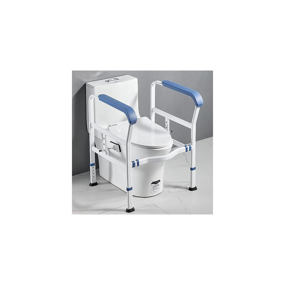 Adjustable toilet rails, sturdy bathroom support frame for seniors and disabled, elderly mobility aid with 150 kg capacity.