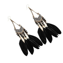 Earrings for Girls Women Boho Long Feather Tassel Earrings Jewelry Vintage Beads Dangle Earrings Hanger Black Unit size