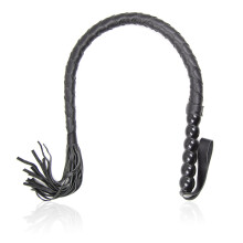 80 cm Leather Whip Riding Crop Flogger with NonSlip Handle and Wrist Strap, Spanking Paddle for BDSM Bondage Fetish Play, Black, XL Size