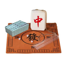 Mahjong Set Mahjong Game 144 Mahjong Tiles Household Mahjong Tiles Hand Game with Bag Table Cloth Stick Card Ruler Mahjong for Adults Pink Green 20mm
