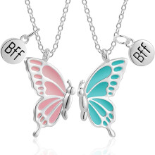 2piece necklace with pendant, girls' chains, friendship, butterfly, BFF, gifts for girlfriends