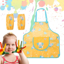 Children's Painting Aprons, Adjustable Bib Apron with Pockets CartoonPatterned Craft Apron with Adjustable Straps for Girls and Teens, Yellow