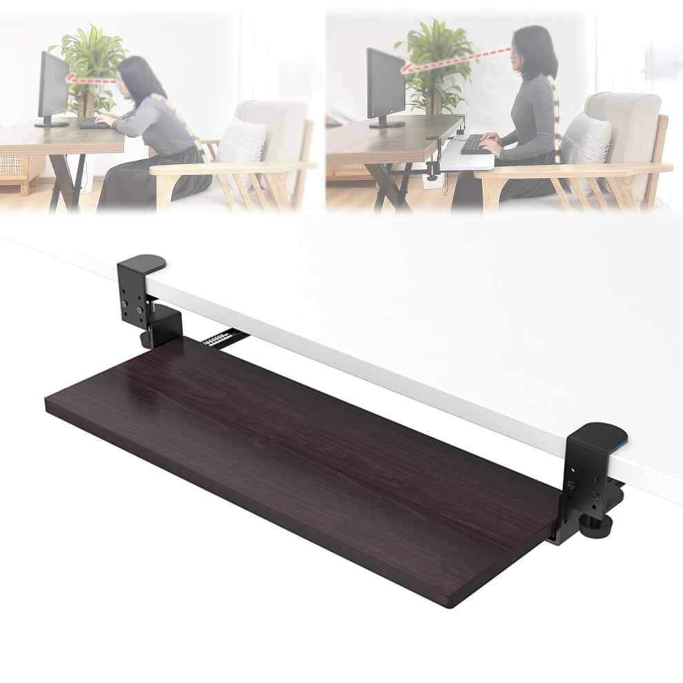 Keyboard Tray Under Desk, Pullout Drawer, Adjustable With Cclamp, Mouse Holder, Storage Shelf (Wood). 9365049719223
