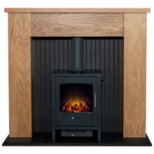 Adam New England Stove Fireplace Oak & Black + Bergen Electric Stove Charcoal Grey, 48"