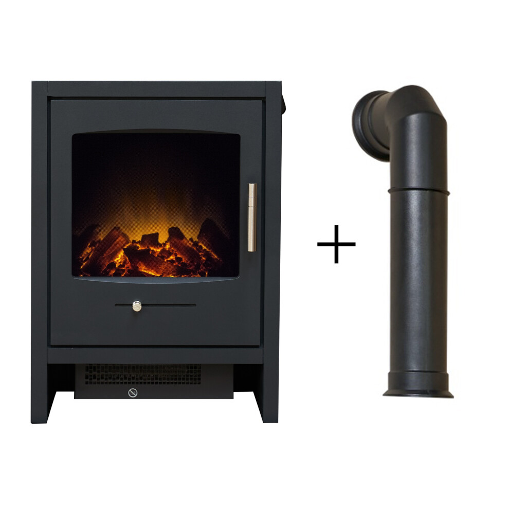 Adam Bergen Electric Stove Charcoal Grey + Tall Angled Stove Pipe In Black