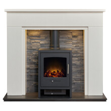 Acantha Rimini White Marble Fireplace with Downlights & Bergen Electri