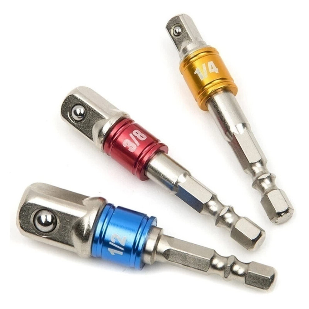 3Pcs 1/4' 3/8' 1/2' Driver Adapter Hex Wrench Extension Socket Adapter Drill Bit Set For Drills Nut Driver 9189345924842