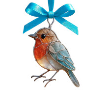 Sea Glass Bird Acrylic Hanging Decoration Figurine with-Robin