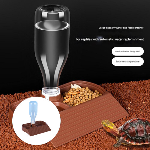 Plastic Pet Reptiles Bowl Automatic Water-brownish yellow 1