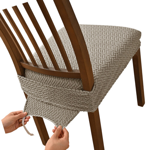 4 Stück Jacquard-Stretch-Stuhl-Sitzbezug, Schonbezug,-Khaki