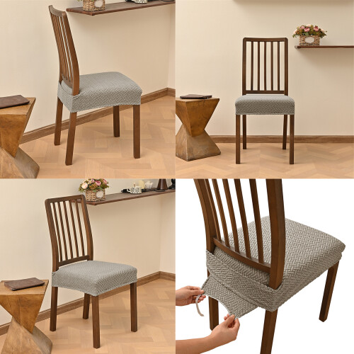 Lot de 4 housses de siège de chaise en Jacquard extensible,-riz 2