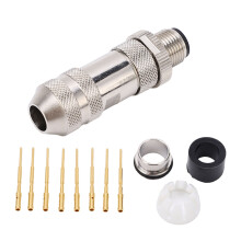 Codierter M12-Stecker, vergoldeter Kupferdraht, Push-to-Connect-Funktion, Staubschutz, abgeschirmt, industrietauglich, Plug4Sensor-Geräte,