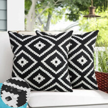 Decorative Throw Pillow Cases for Indoor Outdoor Furniture, Polyester Blend 18 X 18 Inch, Set of 2, Hidden Zipper and Digital Printing, Black and Whit