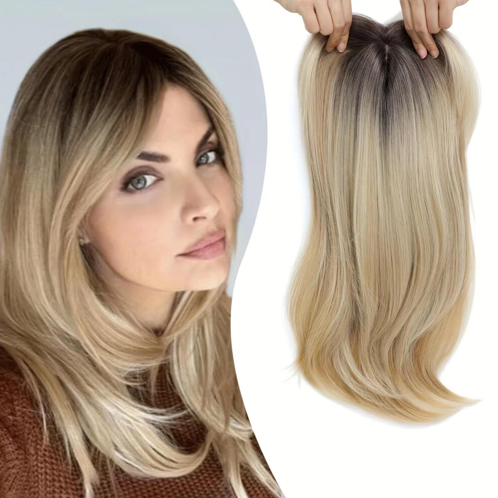 Hair Topper Side Parted With Bangs 360 Degree Coverage ClipIn Extensions Wispy Bangs Mix Blonde Gradient Gold for Women