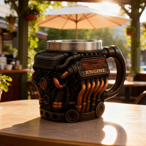 Tasse à café de conception de moteur doublure détaillée en acier 2