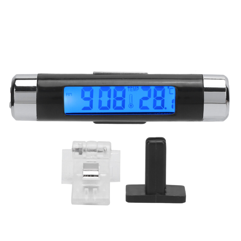 Digital Car Clock With Thermometer, Clip On Automotive Mini Clock Temperature Meter Featuring Lcd Display And Backlight, Portable Dashboard Blue 9437117522674