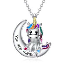 Sterling Silver Unicorn Necklace for Women, Moon and Heart Unicorn Pendant, Unicorn Jewelry Gifts for Women Daughter Unicorn1