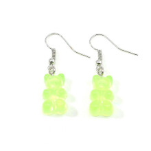 1 Pair Cute Resin Earrings Cartoon Drop Earring Animal Bear Earring Funny Party Jewellery Gift For Women Girls, Resin Grassgreen