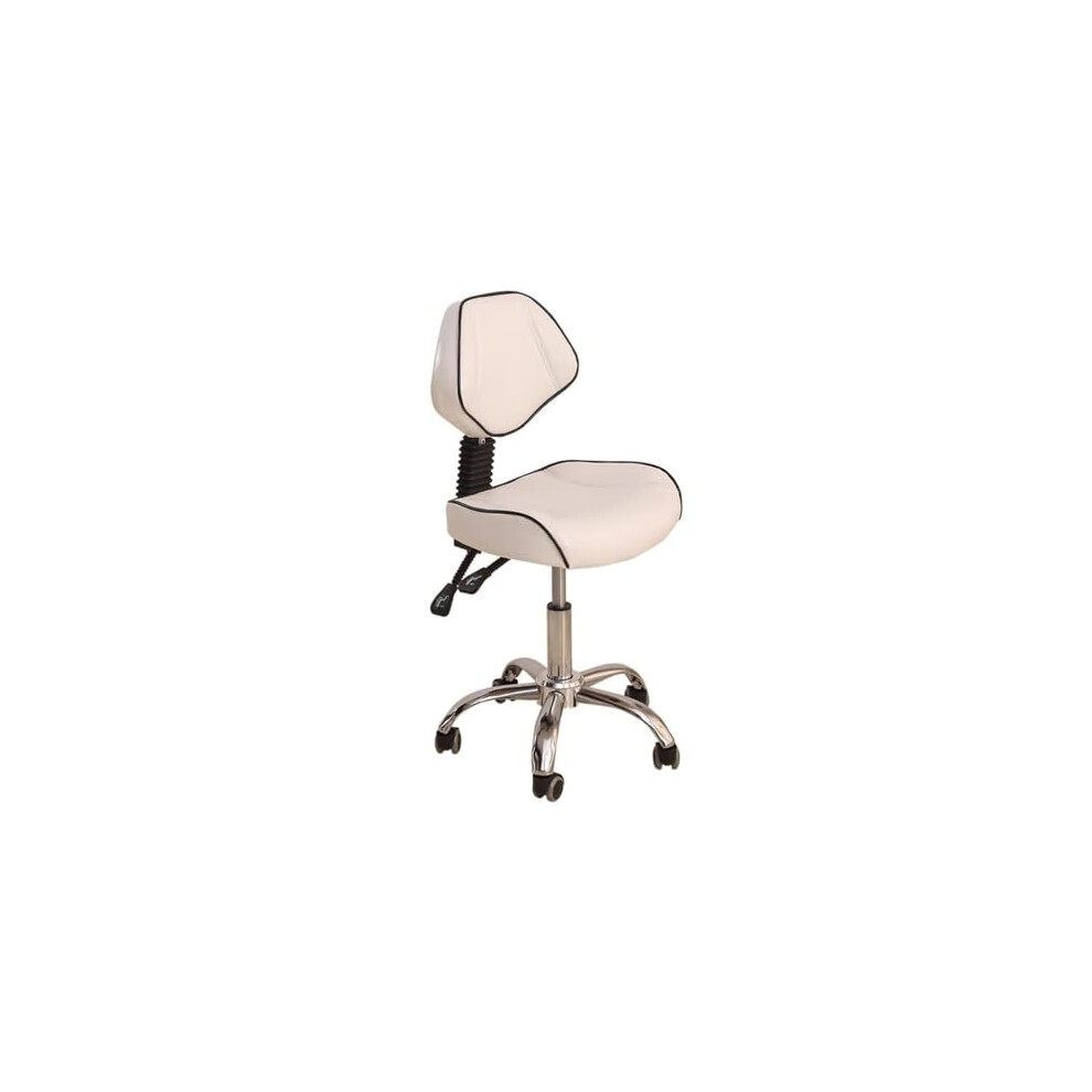 Ergonomic rolling saddle stool with backrest for dentists, stylists, and tattoo artists â Comfortable design for enhanced mobility.