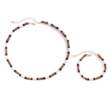 Men's Thin Bracelets, Necklace Set of Wooden Beads and Soft Ceramic